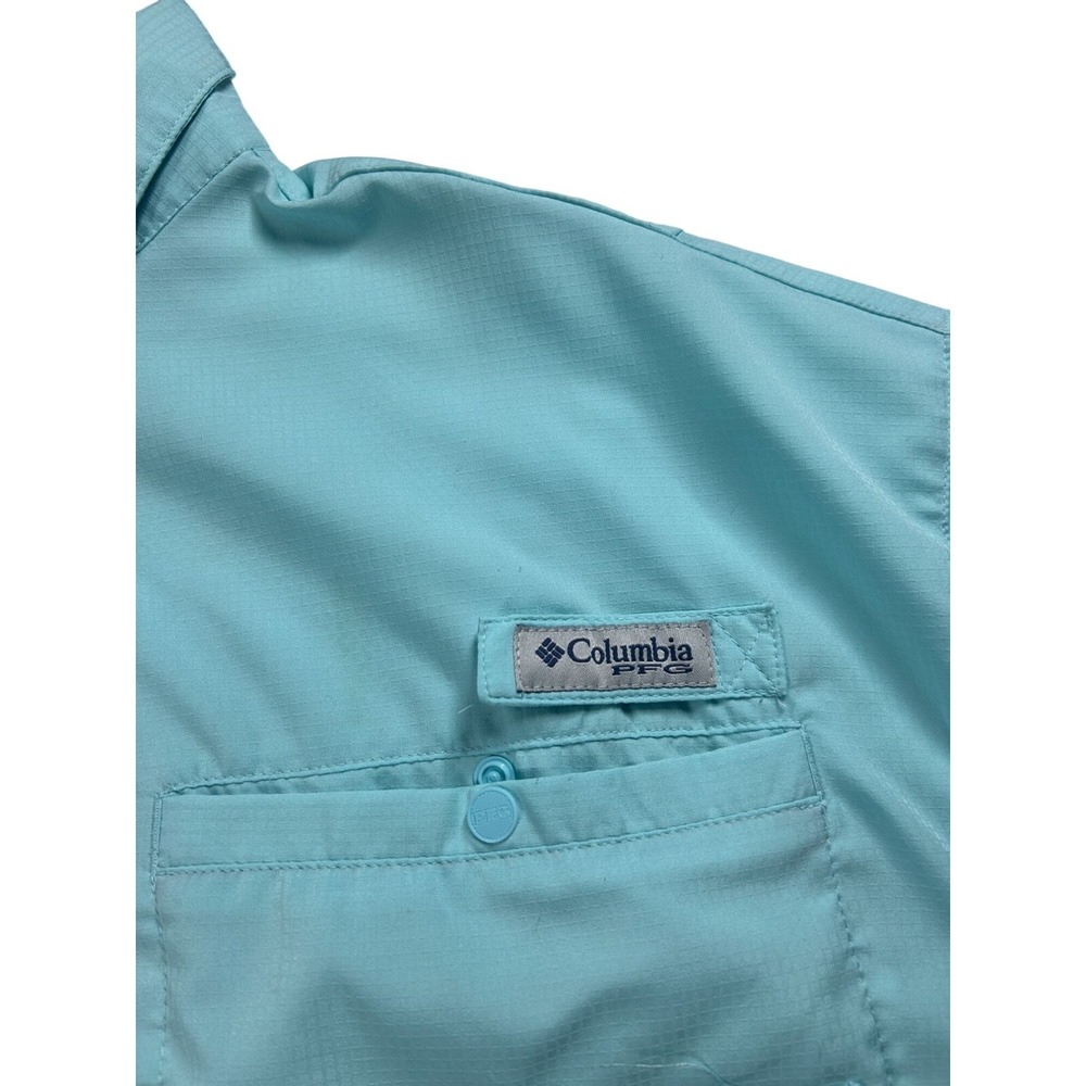 Columbia PFG Tamiami II Shirt Mens XL Aqua Blue Short Sleeve Fishing Button Up - Picture 10 of 10